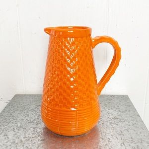Small Bright Orange Basket Weave Pitcher